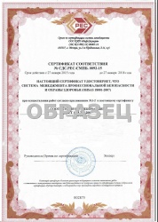 Сертификат соответствия требованиям стандартов ГОСТ 12.0.230-2007 (OHSAS 18001:2007)